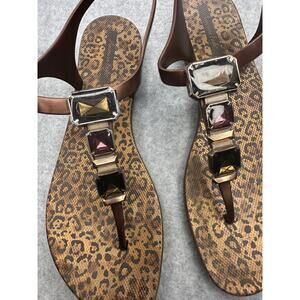 American Eagle Leopard Jewel Slingback Sandals Bronze Boho Y2K 10